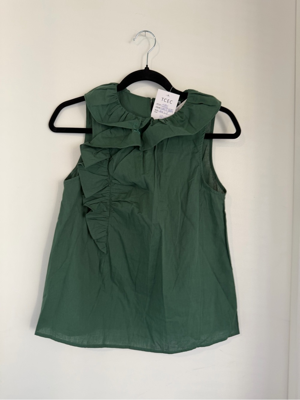 TCEC Olive Green Ruffle-Front Sleeveless Blouse NWT Sample